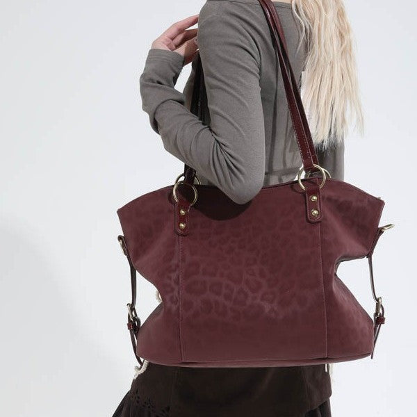 Leopard Embossed Faux Suede Tote Bag