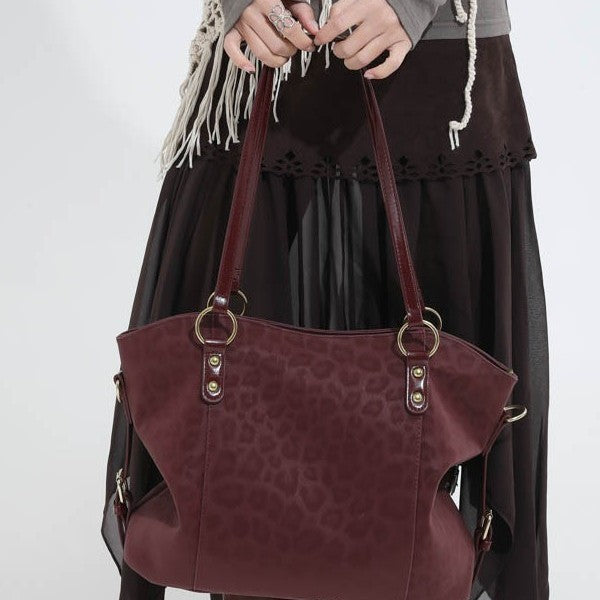 Leopard Embossed Faux Suede Tote Bag