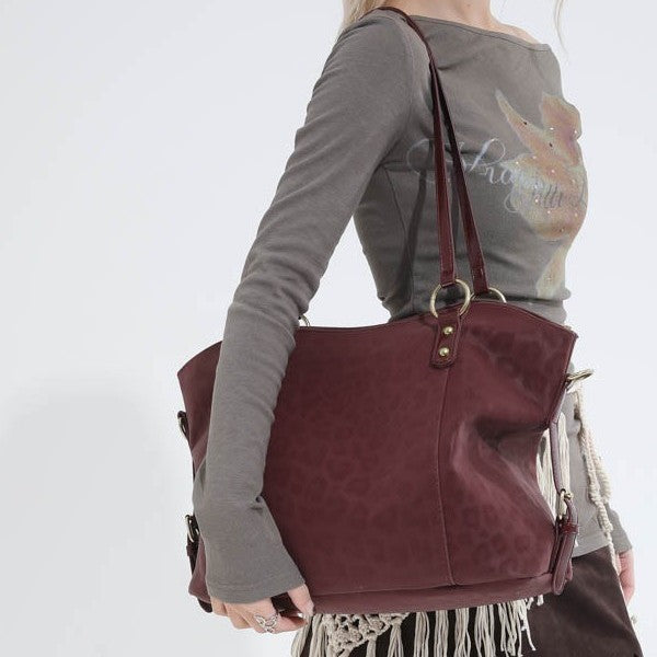 Leopard Embossed Faux Suede Tote Bag