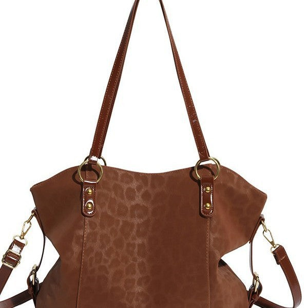 Leopard Embossed Faux Suede Tote Bag