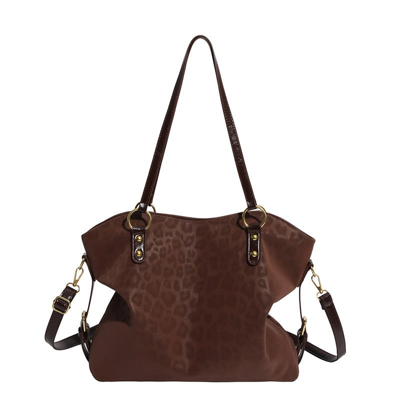 Leopard Embossed Faux Suede Tote Bag