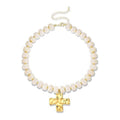 Hammered Cross Charm Beaded Choker Necklace - White