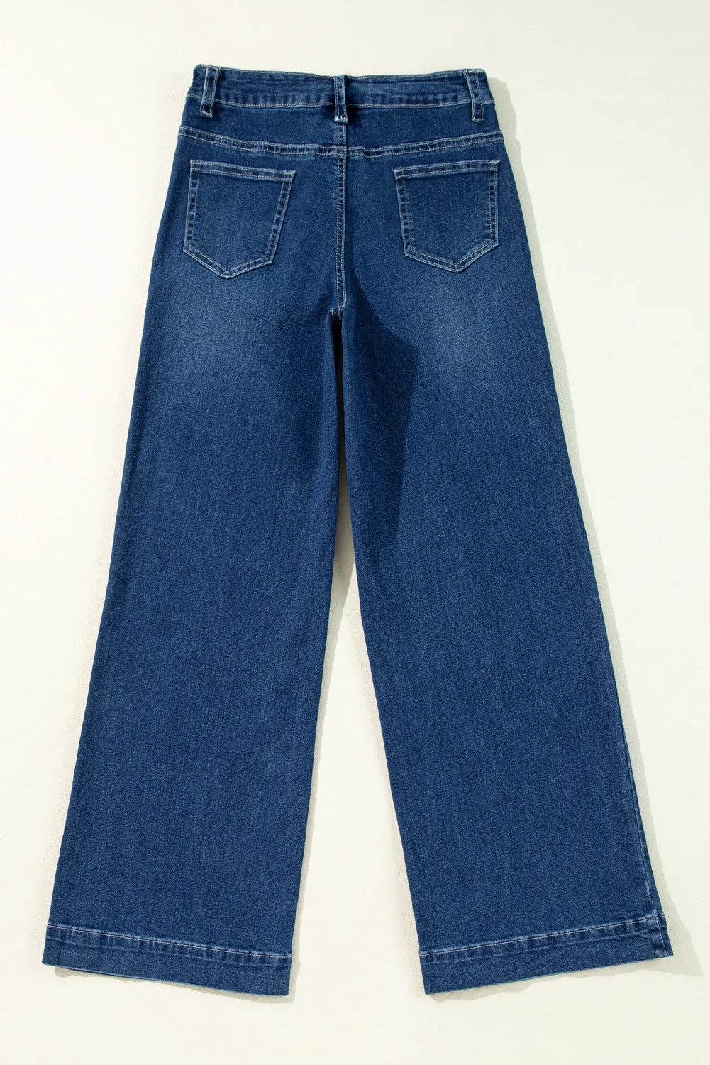 Retro High Rise Wide Leg Patch Pocket Jeans - DarkBlue - 1