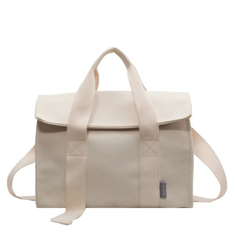 Canvas Fold-Over Tote Bag with Crossbody Strap - Ivory