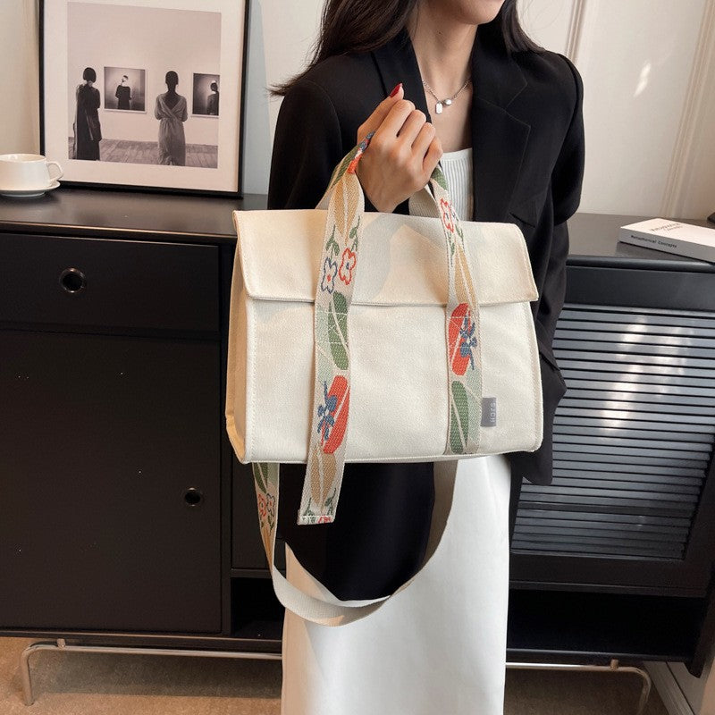 Canvas Fold-Over Tote Bag with Crossbody Strap