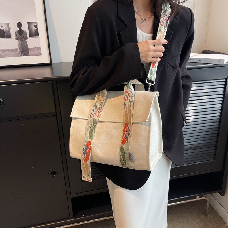 Canvas Fold-Over Tote Bag with Crossbody Strap