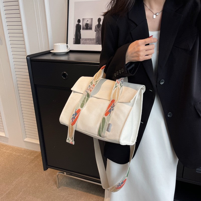 Canvas Fold-Over Tote Bag with Crossbody Strap