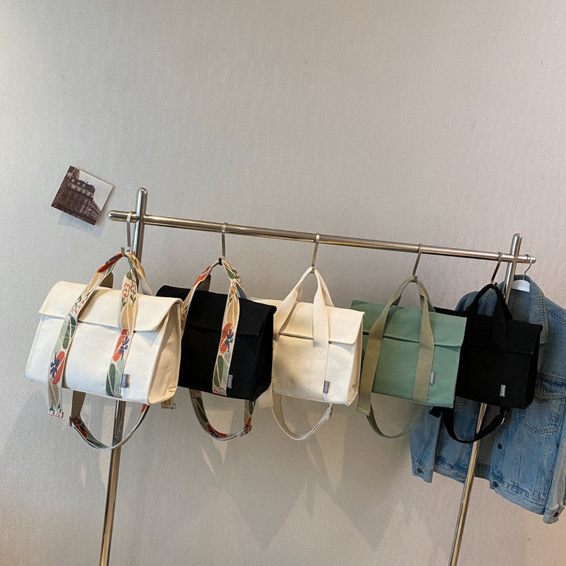 Canvas Fold-Over Tote Bag with Crossbody Strap