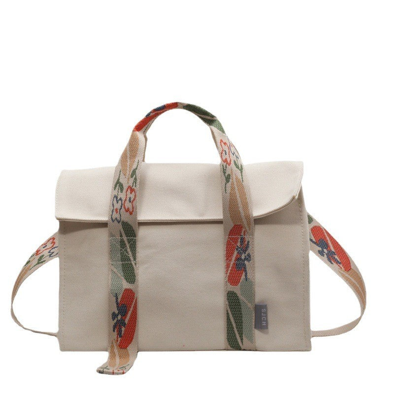 Canvas Fold-Over Tote Bag with Crossbody Strap