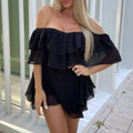 Layered Ruffle Off Shoulder Mini Dress - Black