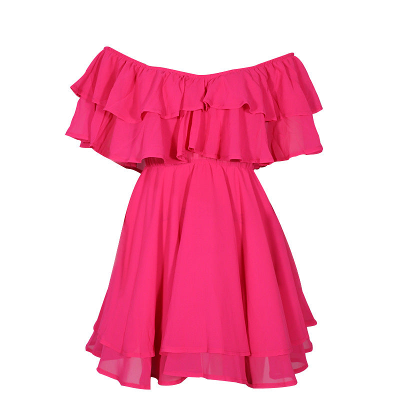 Layered Ruffle Off Shoulder Mini Dress - Pink - 1