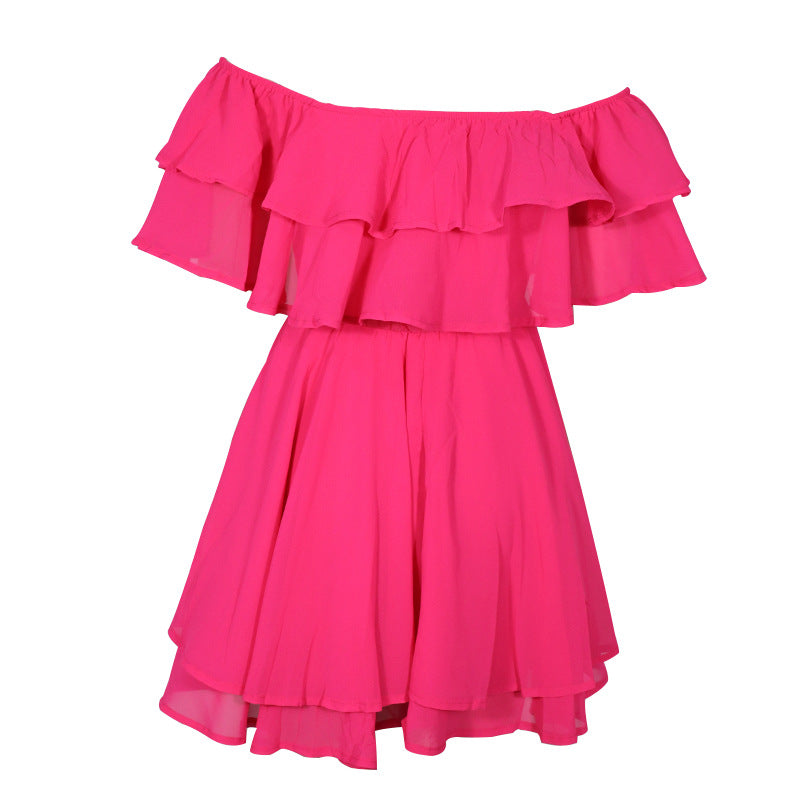 Layered Ruffle Off Shoulder Mini Dress - Pink - 2