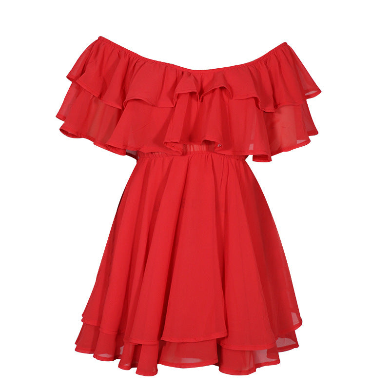 Layered Ruffle Off Shoulder Mini Dress - Red - 1