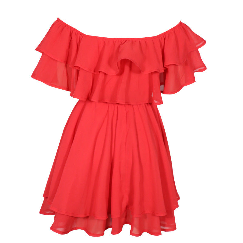 Layered Ruffle Off Shoulder Mini Dress - Red - 2