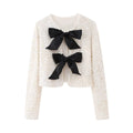 Sequin Bow Tie Cropped Party Jacket - White
