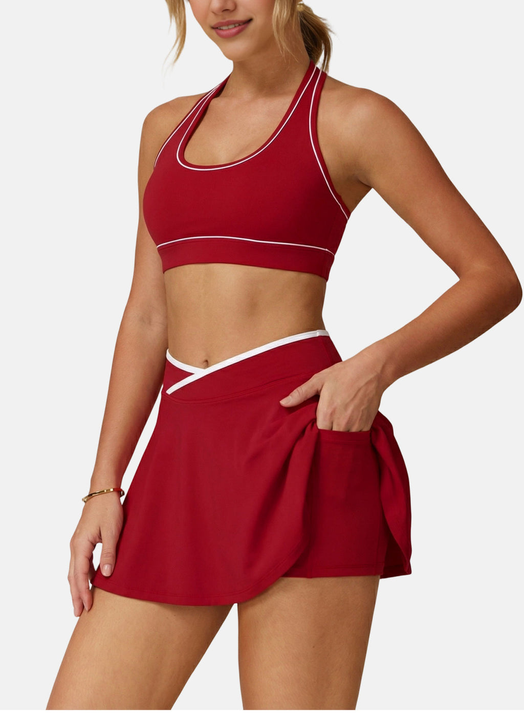 Crossover Waist Tennis Skirt With Pockets