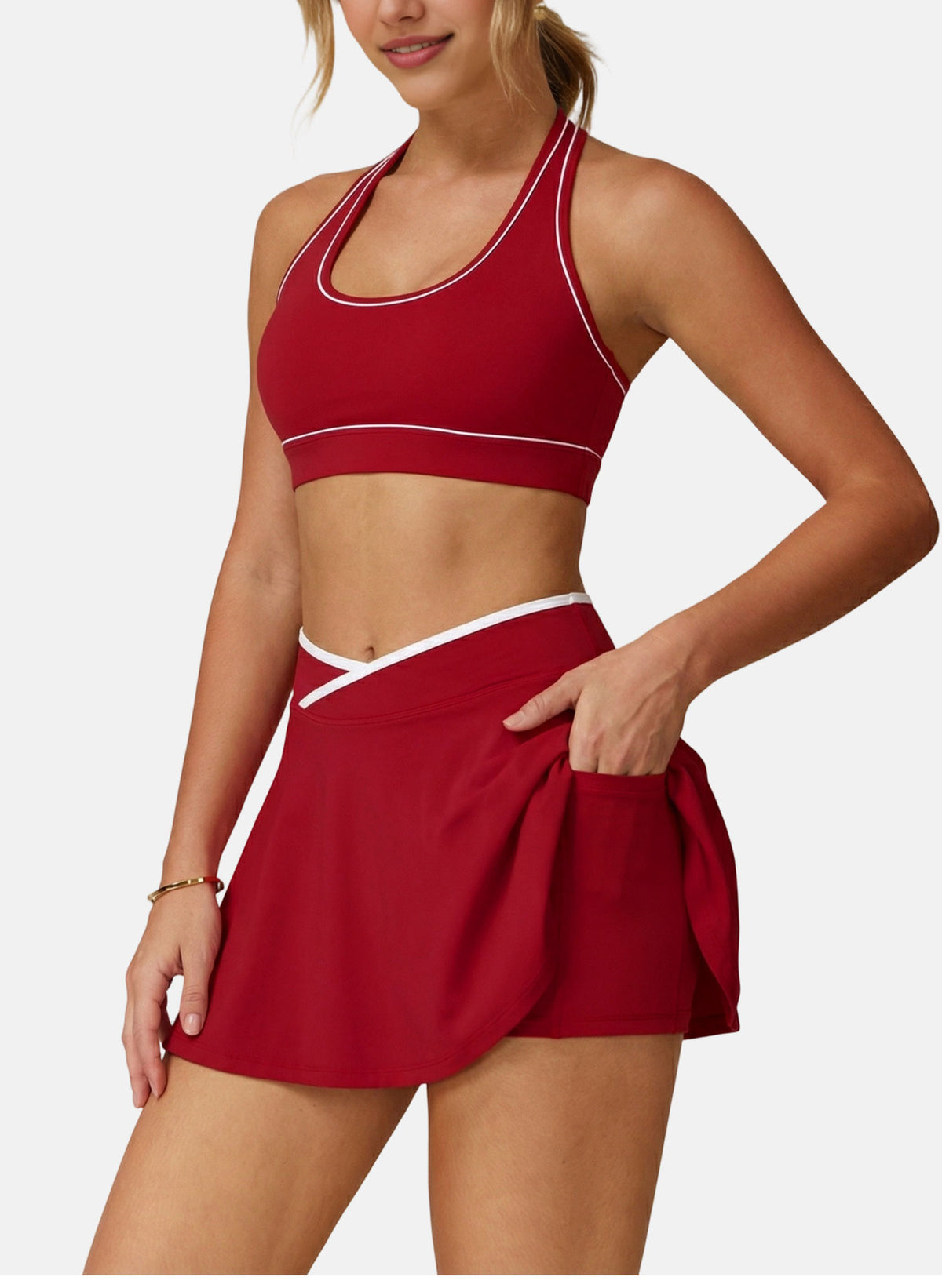 Crossover Waist Tennis Skirt With Pockets