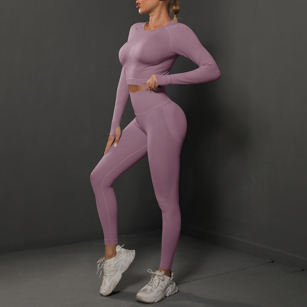 Seamless Long Sleeve Crop Top and Leggings Gym Set