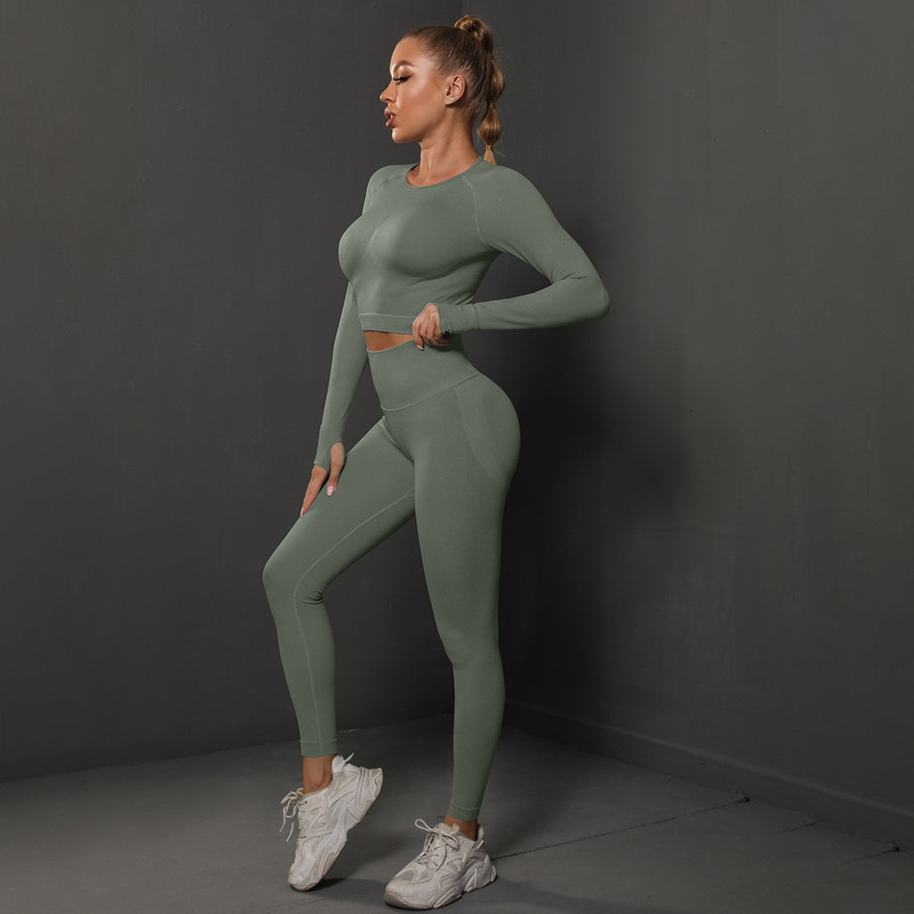 Seamless Long Sleeve Crop Top and Leggings Gym Set