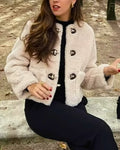 Cropped Teddy Fleece Toggle Front Jacket - Off-White