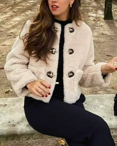Cropped Teddy Fleece Toggle Front Jacket