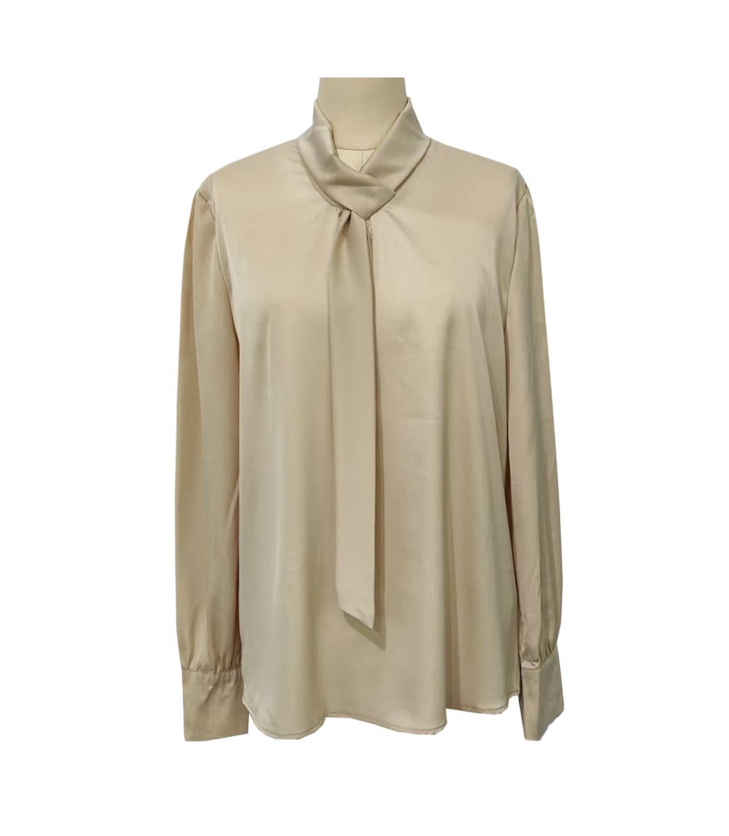 Satin Tie Neck Long Sleeve Blouse