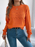 Pointelle Knit Lantern Sleeve Pullover Sweater - Orange
