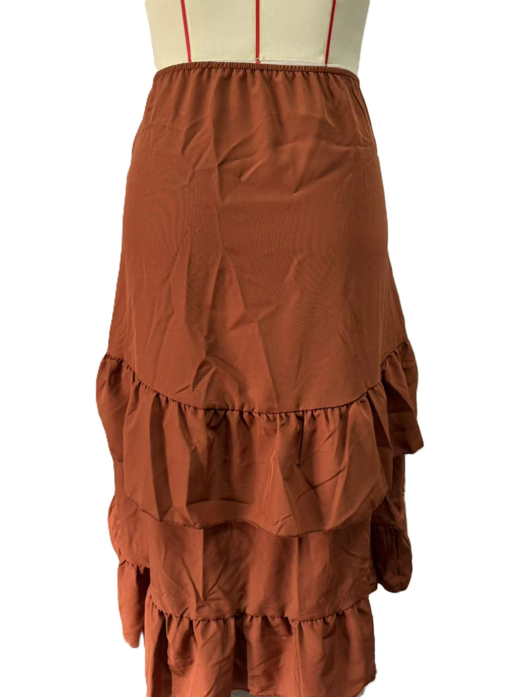 Tiered Ruffle Wrap Skirt With Drawstring Side - Brown - 2