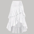 Tiered Ruffle Wrap Skirt With Drawstring Side - White