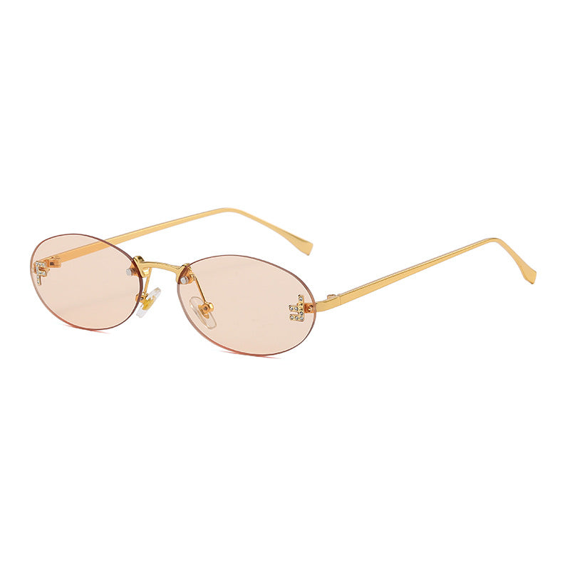 Rimless Oval Metal Frame Sunglasses - C10