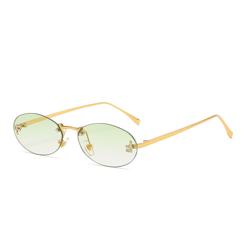Rimless Oval Metal Frame Sunglasses - C11