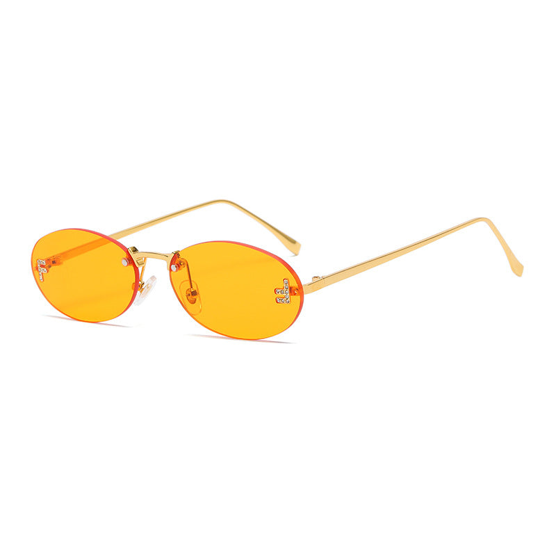 Rimless Oval Metal Frame Sunglasses - C14