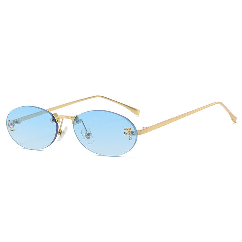 Rimless Oval Metal Frame Sunglasses - C15