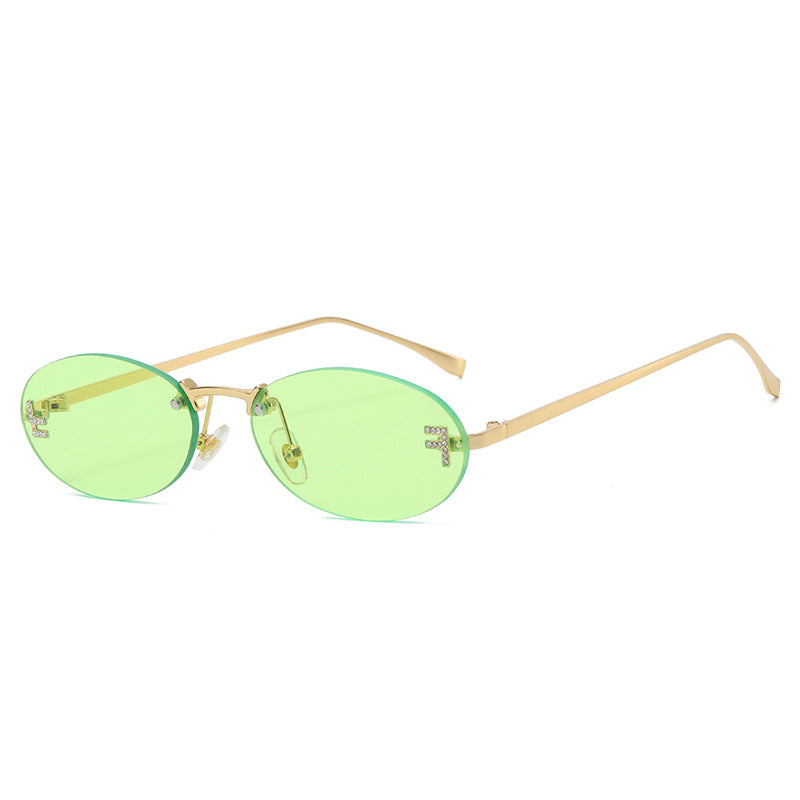 Rimless Oval Metal Frame Sunglasses - C4