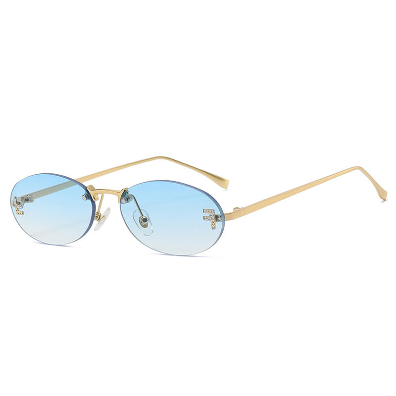 Rimless Oval Metal Frame Sunglasses - C5