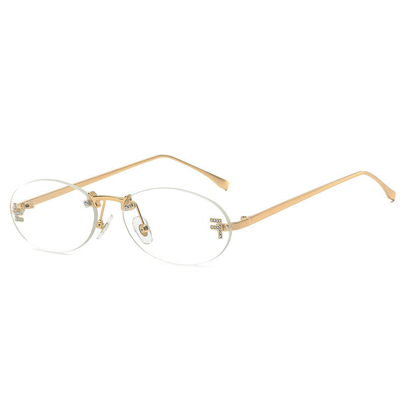 Rimless Oval Metal Frame Sunglasses - C6
