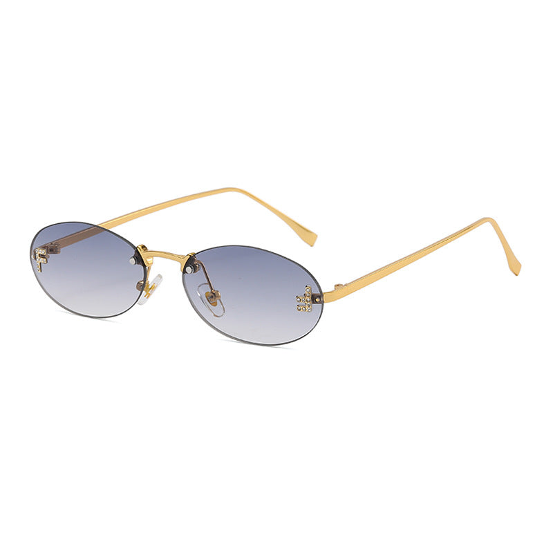 Rimless Oval Metal Frame Sunglasses - C8