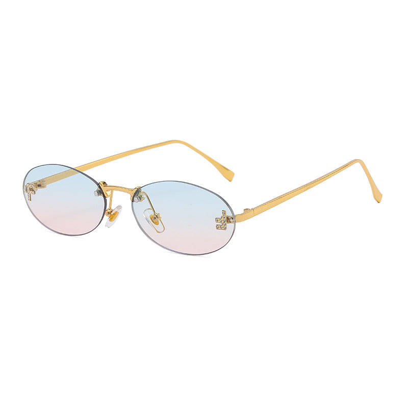 Rimless Oval Metal Frame Sunglasses - C9
