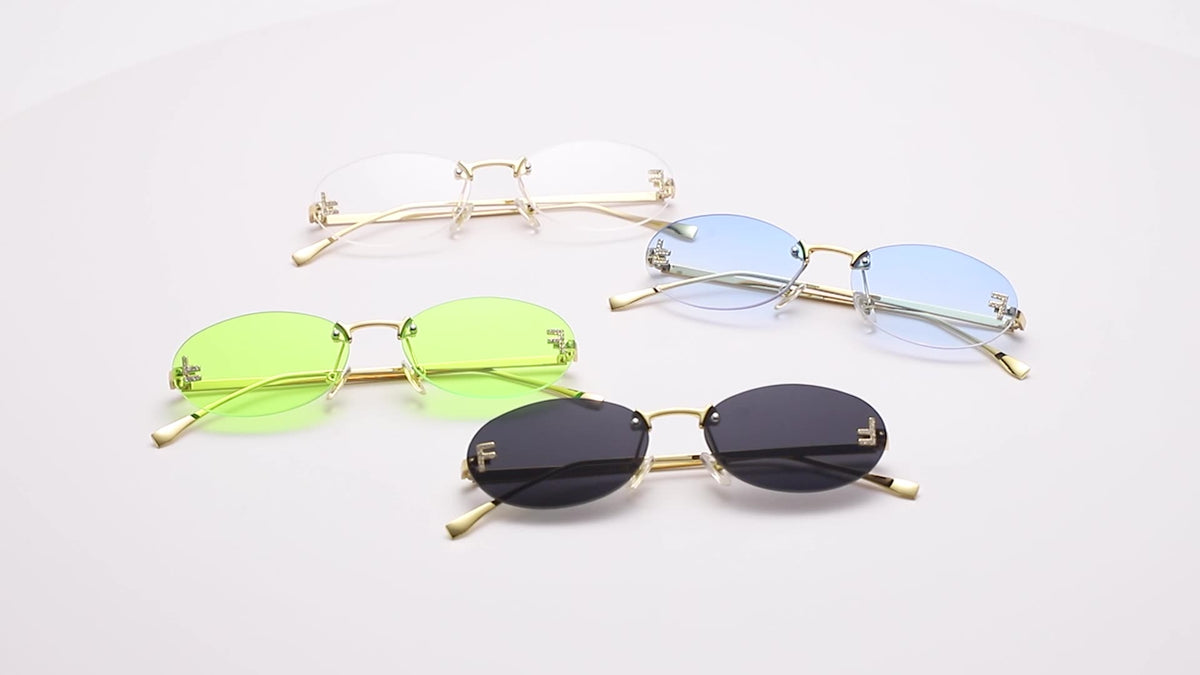 Rimless Oval Metal Frame Sunglasses