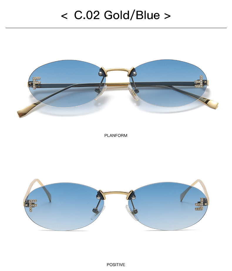 Rimless Oval Metal Frame Sunglasses - view 1
