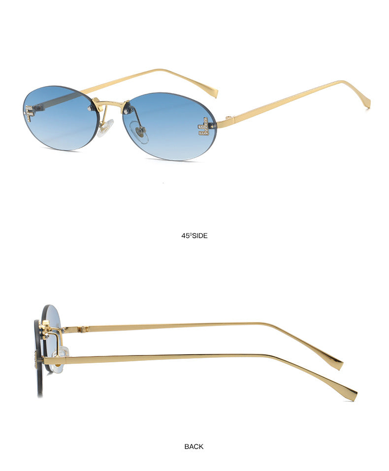 Rimless Oval Metal Frame Sunglasses - view 2