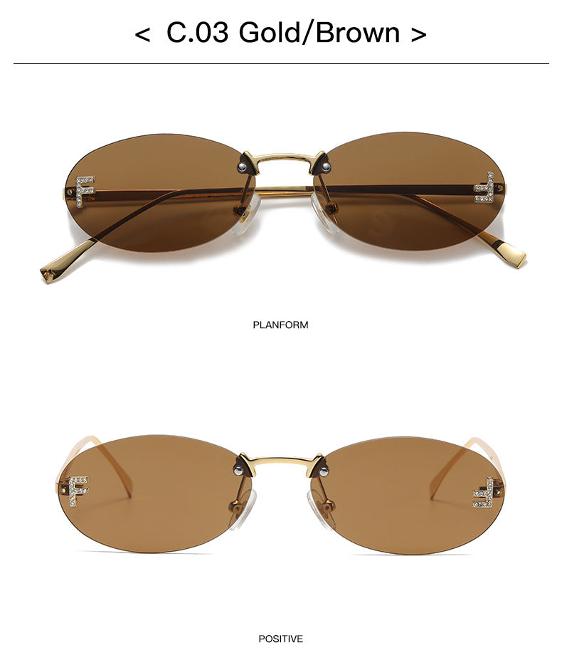 Rimless Oval Metal Frame Sunglasses - view 3