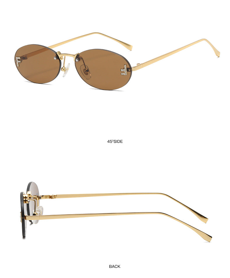 Rimless Oval Metal Frame Sunglasses - view 4