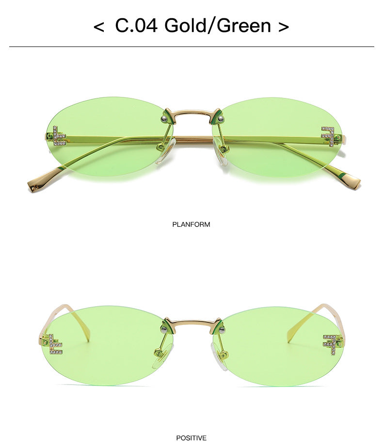 Rimless Oval Metal Frame Sunglasses - view 5
