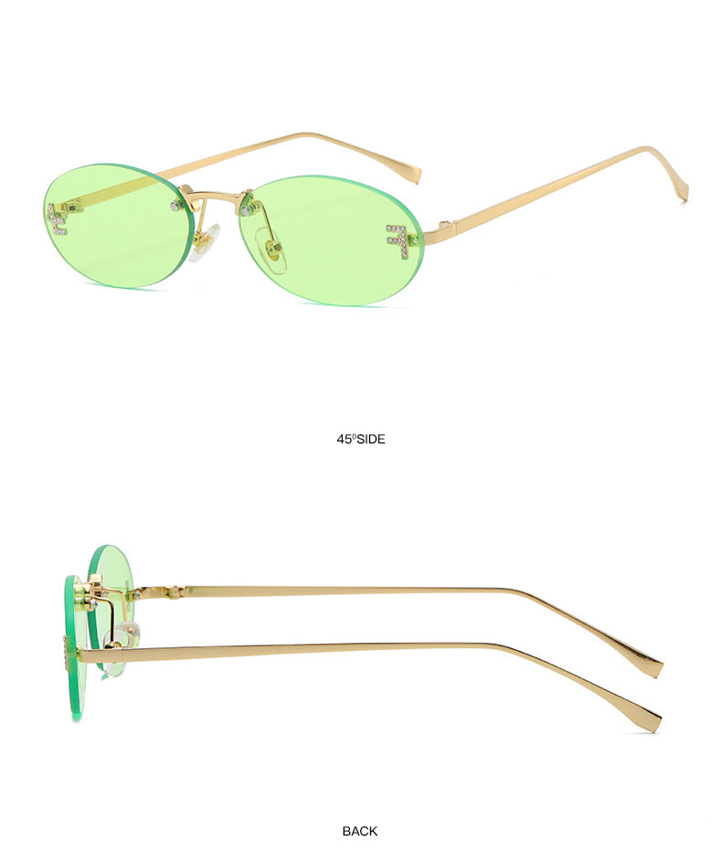 Rimless Oval Metal Frame Sunglasses - view 6