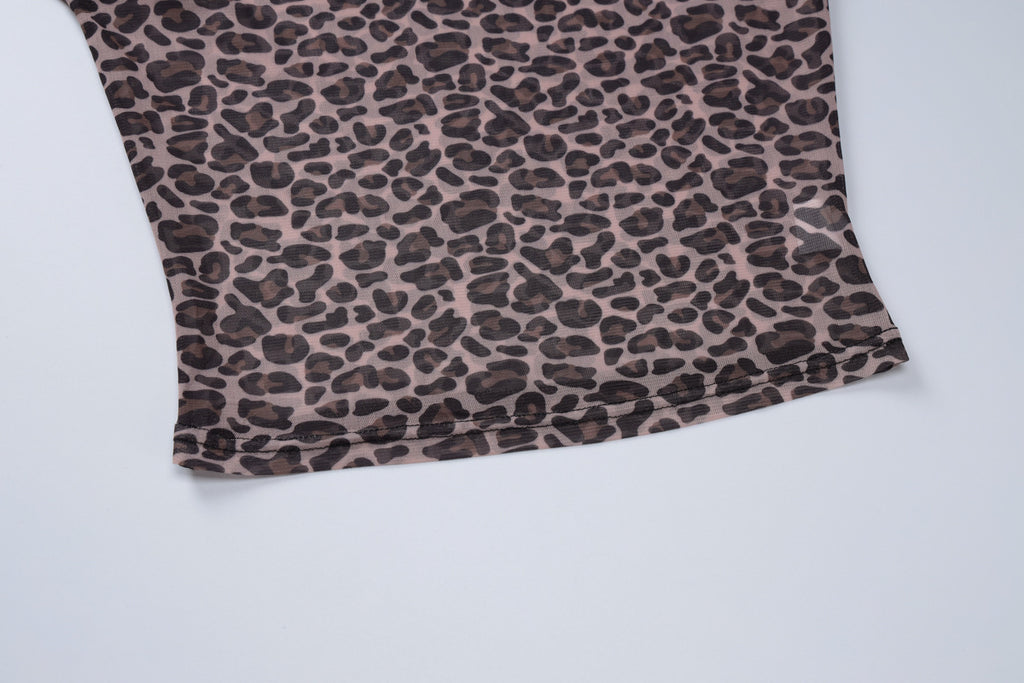 Leopard Mesh Long Sleeve Top - Leopard - 10