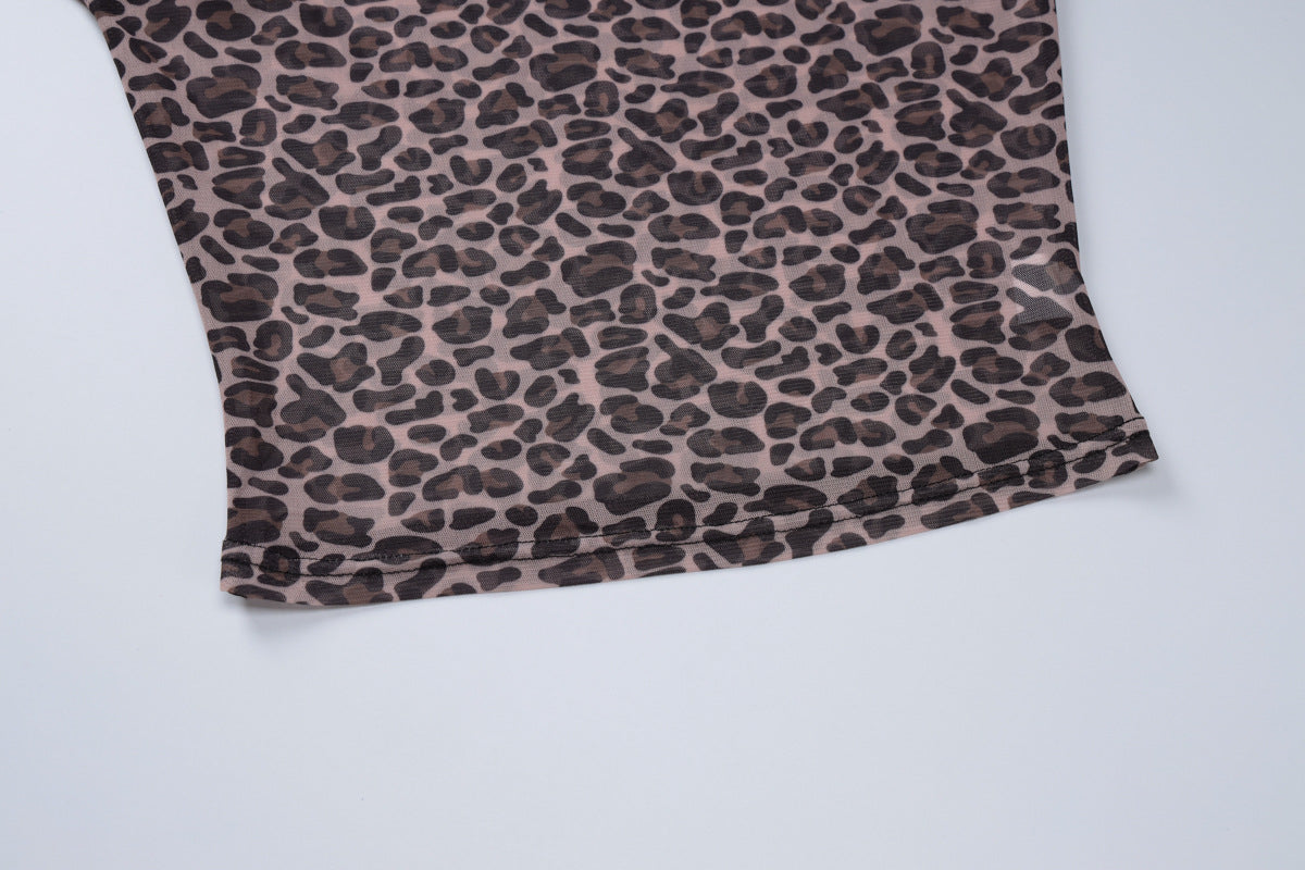 Leopard Mesh Long Sleeve Top - Leopard - 10