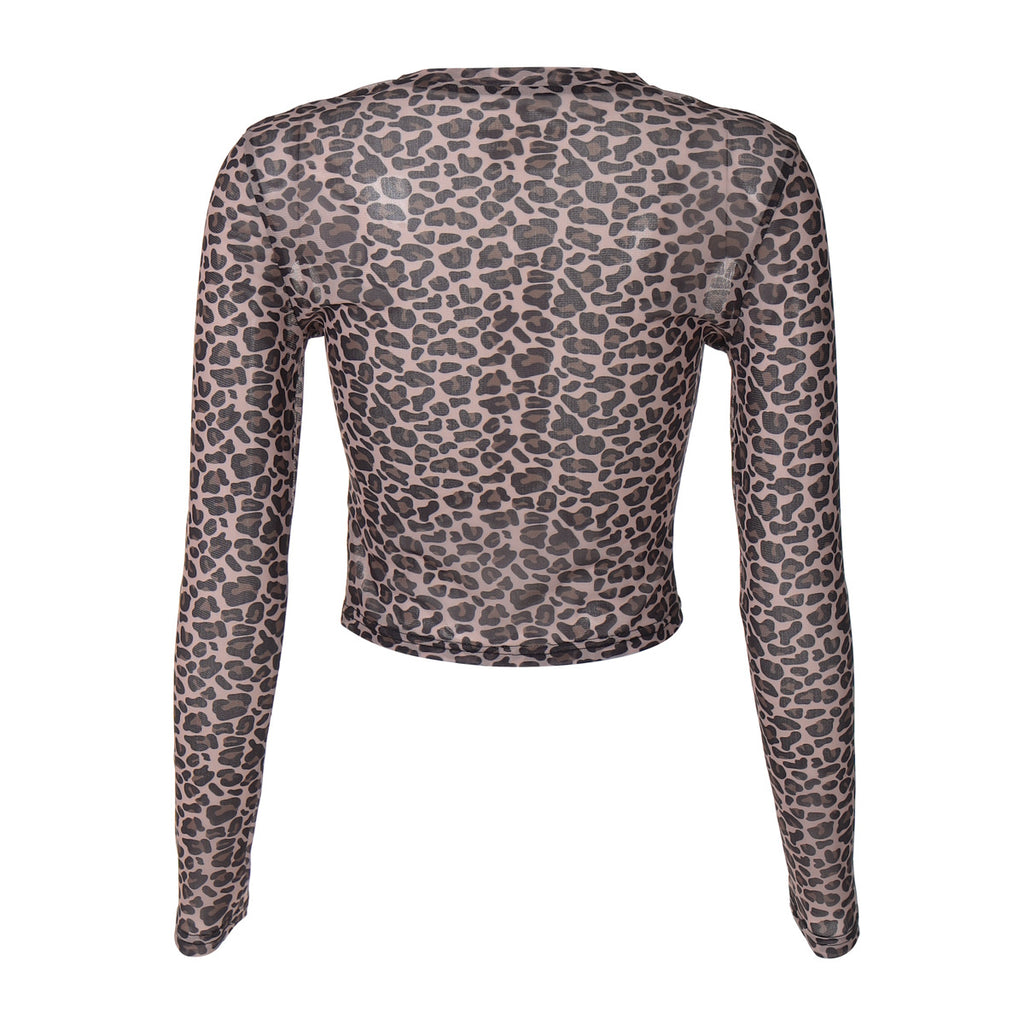 Leopard Mesh Long Sleeve Top - Leopard - 12
