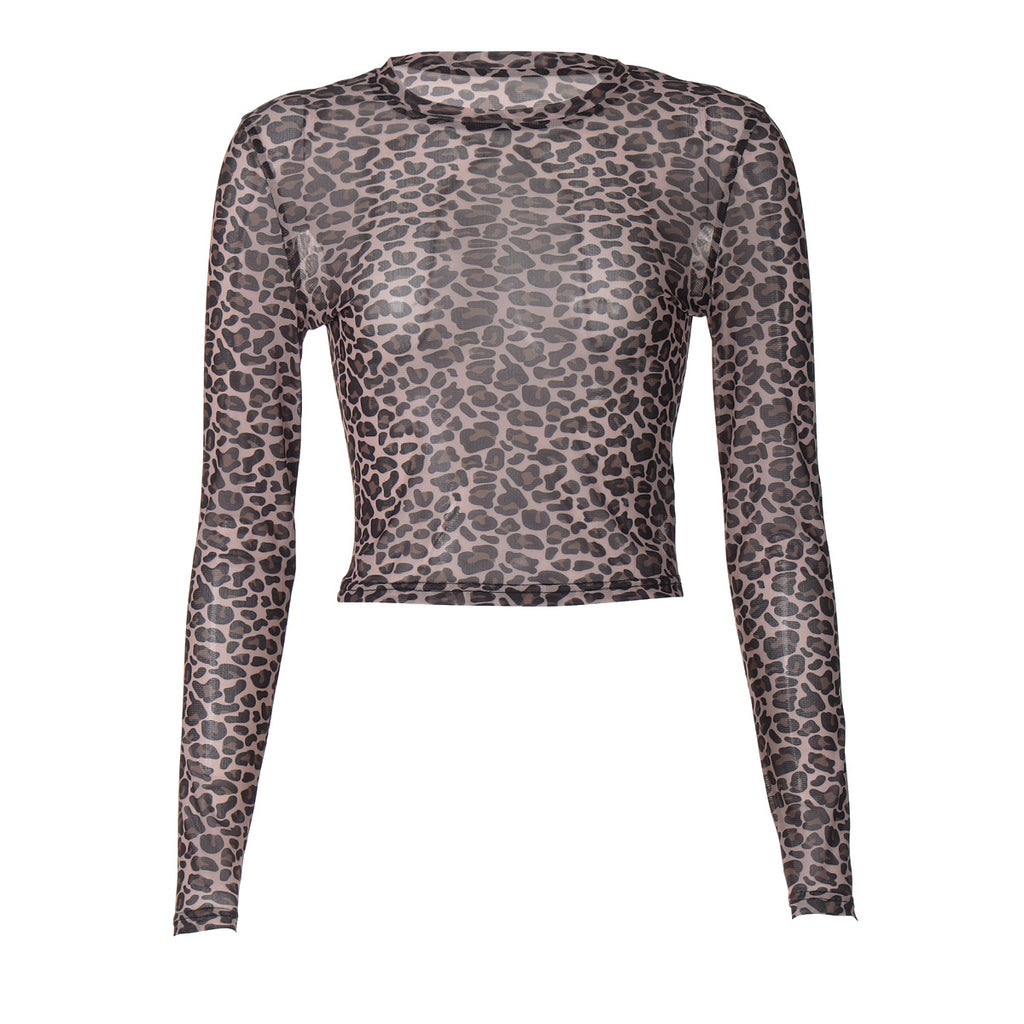 Leopard Mesh Long Sleeve Top - Leopard - 13