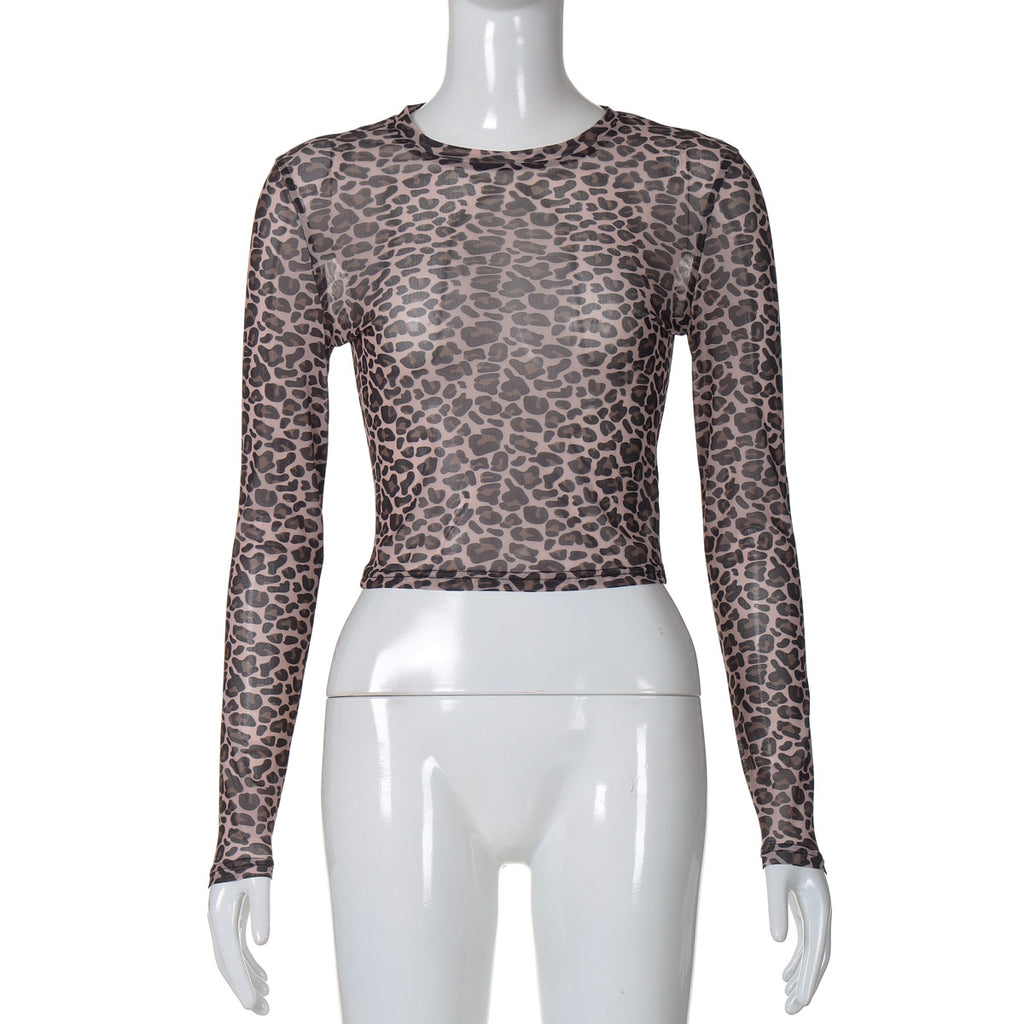 Leopard Mesh Long Sleeve Top - Leopard - 5